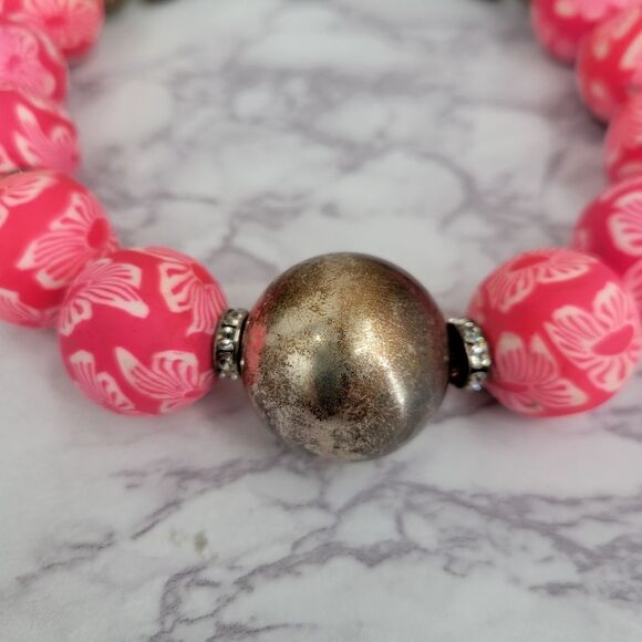 Pink Floral Chunky Statement Necklace by Edna Designs - Picture 5 of 14